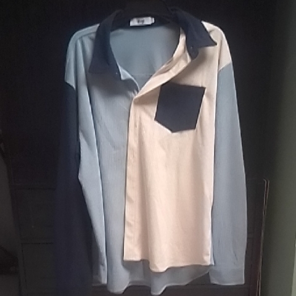 Men's Casual Button Down Shirt - Blue and White